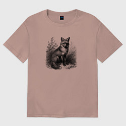 Футболка оверсайз женская Лиса на природе, цвет: пыльно-розовый