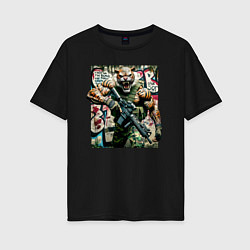 Футболка оверсайз женская Cool tiger - special forces, цвет: черный
