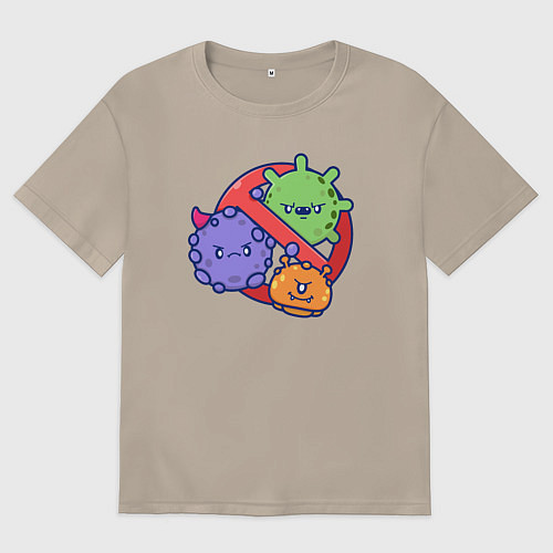 Женская футболка оверсайз Нет вирусам / Миндальный – фото 1