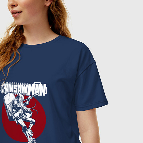 Женская футболка оверсайз Человек-бензопила Пауэр луна / Тёмно-синий – фото 3