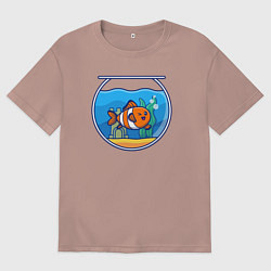 Футболка оверсайз женская Рыбка в аквариуме, цвет: пыльно-розовый