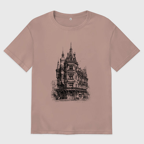 Женская футболка оверсайз Старинный дом / Пыльно-розовый – фото 1