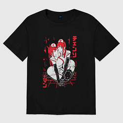 Футболка оверсайз женская Человек-бензопила Пауэр и Макима медсестры, цвет: черный