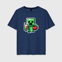 Футболка оверсайз женская Minecraft крипер с маком, цвет: тёмно-синий