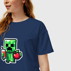 Футболка оверсайз женская Minecraft крипер с маком, цвет: тёмно-синий — фото 2