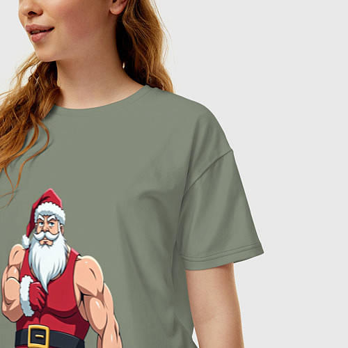 Женская футболка оверсайз Качок дед мороз / Авокадо – фото 3