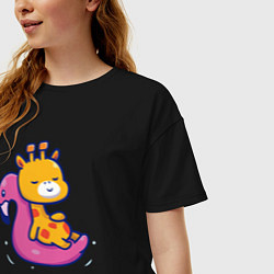 Футболка оверсайз женская Жираф в бассейне, цвет: черный — фото 2