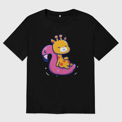 Женская футболка оверсайз Жираф в бассейне / Черный – фото 1