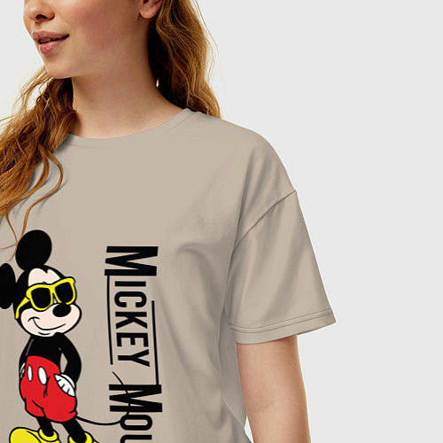 Женская футболка оверсайз Микки Маус и надпись / Миндальный – фото 3