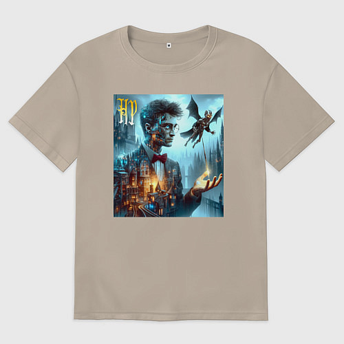Женская футболка оверсайз Harry Potter wizard - cyberpunk / Миндальный – фото 1