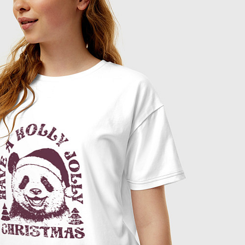 Женская футболка оверсайз Панда Дед Мороз / Белый – фото 3
