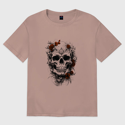 Женская футболка оверсайз Магический череп с розами / Пыльно-розовый – фото 1