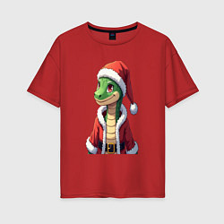 Футболка оверсайз женская Новогодний Змий, цвет: красный
