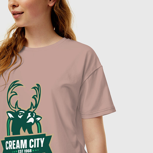 Женская футболка оверсайз Milwaukee Bucks cream city / Пыльно-розовый – фото 3