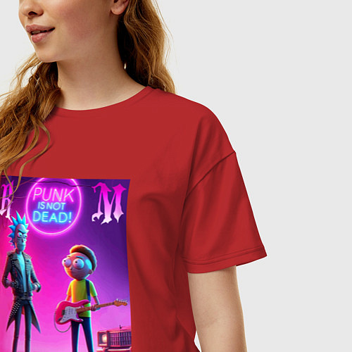 Женская футболка оверсайз Rick and Morty - neon fantasy / Красный – фото 3