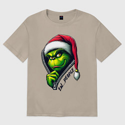 Футболка оверсайз женская Гринч с надписью фу люди, цвет: миндальный