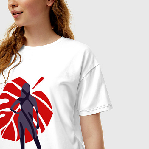 Женская футболка оверсайз Девушка на фоне монстеры / Белый – фото 3