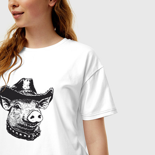Женская футболка оверсайз Ковбой свинья / Белый – фото 3