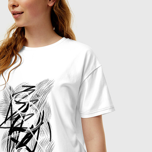 Женская футболка оверсайз Абстрактные неразборчивые каракули / Белый – фото 3