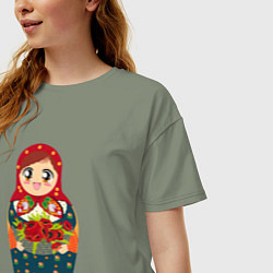 Футболка оверсайз женская Матрёшка аниме, цвет: авокадо — фото 2