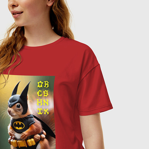 Женская футболка оверсайз Bat squirrel - oreshnik meme / Красный – фото 3