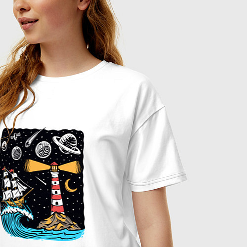 Женская футболка оверсайз Маяк и парусник / Белый – фото 3