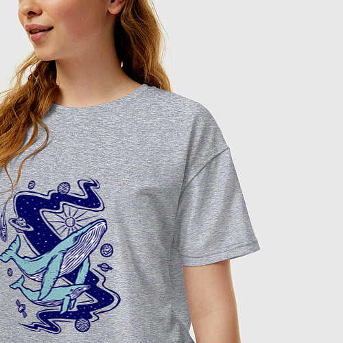 Женская футболка оверсайз Космические киты / Меланж – фото 3
