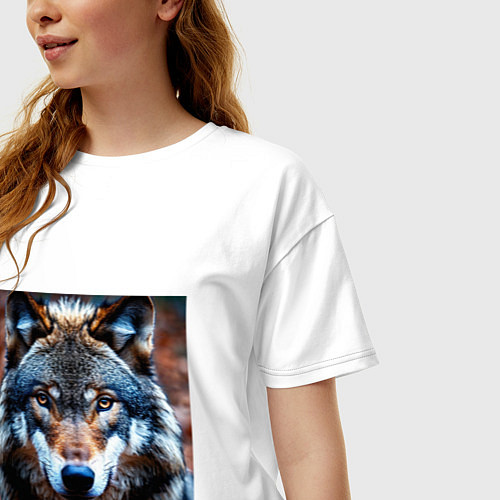 Женская футболка оверсайз Взгляд серого волка / Белый – фото 3
