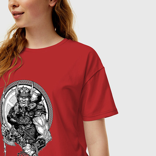 Женская футболка оверсайз Славянский бог Перун - покровитель воинов / Красный – фото 3