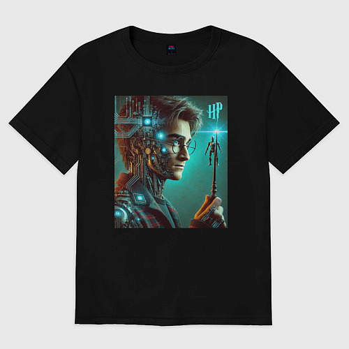 Женская футболка оверсайз Harry Potter - cyberpunk fantasy / Черный – фото 1