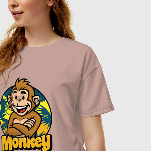 Женская футболка оверсайз Monkey jungle / Пыльно-розовый – фото 3