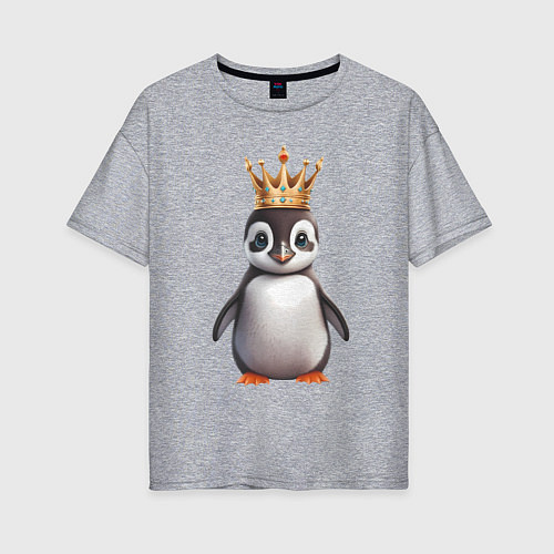 Женская футболка оверсайз Пингвинчик в короне / Меланж – фото 1