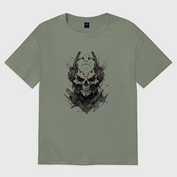 Футболка оверсайз женская Кибернетический череп, цвет: авокадо