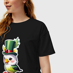 Футболка оверсайз женская Попугайчик на макарунах, цвет: черный — фото 2