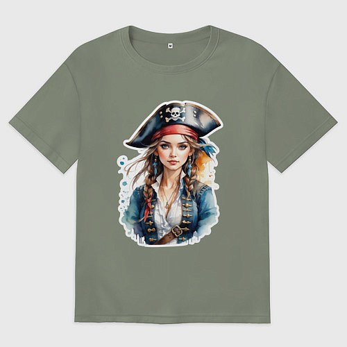 Женская футболка оверсайз Девушка пиратка / Авокадо – фото 1