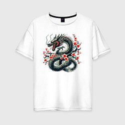 Футболка оверсайз женская Japanese dragon and sakura - irezumi, цвет: белый