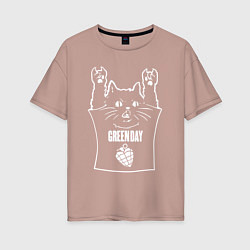 Футболка оверсайз женская Green Day - cat rock, цвет: пыльно-розовый