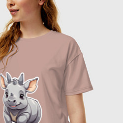 Футболка оверсайз женская Серый носорог, цвет: пыльно-розовый — фото 2