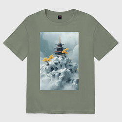 Футболка оверсайз женская Тихий японский пейзаж, цвет: авокадо