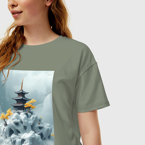Женская футболка оверсайз Тихий японский пейзаж / Авокадо – фото 3