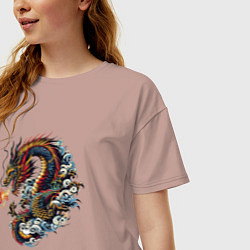 Футболка оверсайз женская Japanese dragon - engraving, цвет: пыльно-розовый — фото 2