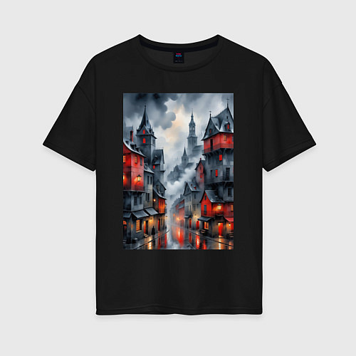 Женская футболка оверсайз Туманные улицы Лондона / Черный – фото 1