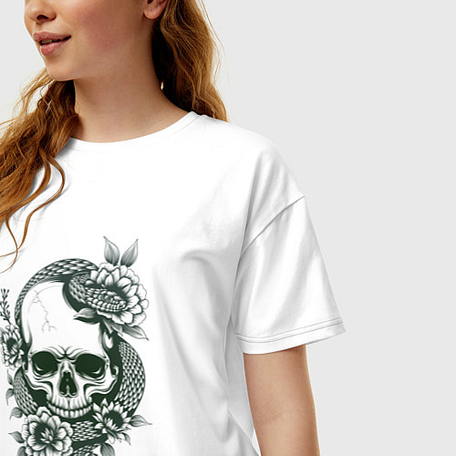 Женская футболка оверсайз Змея на черепе / Белый – фото 3