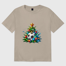 Футболка оверсайз женская Новогодняя футбольная елка, цвет: миндальный