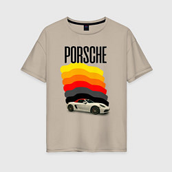 Футболка оверсайз женская Автомобиль Porsche на фоне флага ФРГ, цвет: миндальный