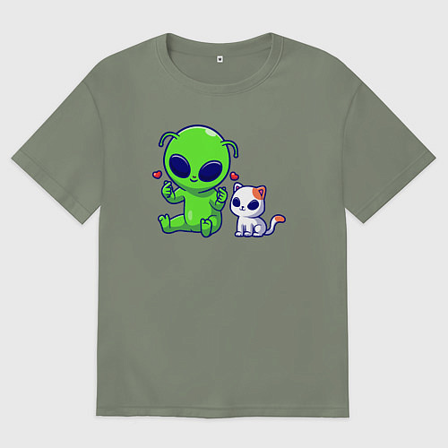 Женская футболка оверсайз Пришелец и питомец / Авокадо – фото 1