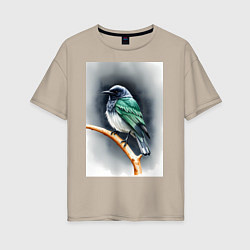 Футболка оверсайз женская Птичка на ветке, цвет: миндальный