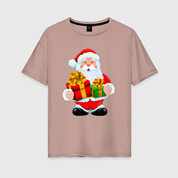 Футболка оверсайз женская Дед Мороз принёс подарки, цвет: пыльно-розовый