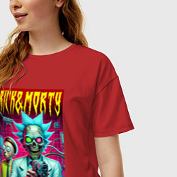 Футболка оверсайз женская Rick with a pistol and Morty - ai art fantasy, цвет: красный — фото 2