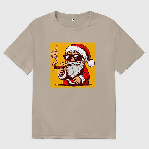 Женская футболка оверсайз Санта Клаус курит / Миндальный – фото 1
